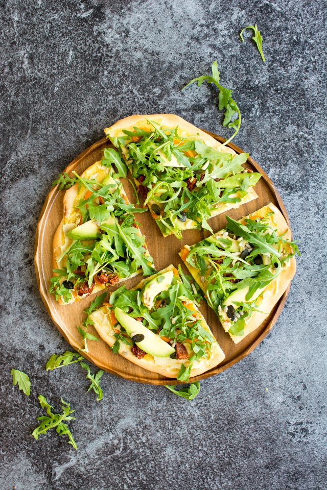15 Minute Hummus Salad Pizza. This pizza is your new lunchbox best friend. It's absolutely perfect for a quick lunch on the go!