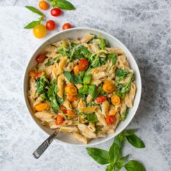 This delicious creamy vegan pasta sauce is made using cauliflower as a base. It's light, full of flavour and absolutely perfect for a lightened up pasta sauce!