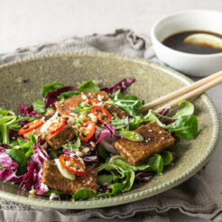 Get a good start to the New Year with this Dry Rub Tofu Salad with Chilli Lime Dressing. Light and healthy, but definitely packed with flavour. Click through for this zingy recipe!