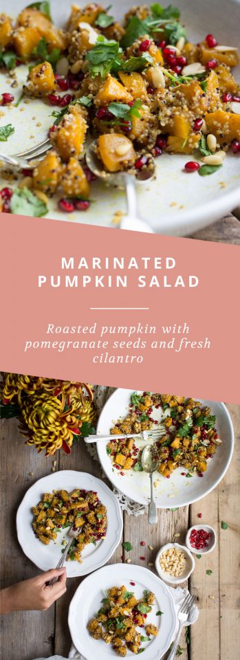 A warm, gently spiced vegan pumpkin salad. This fall favourite is great warm from the oven, or as leftovers!