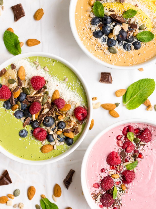 Smoothie Bowls are a fun way to get some fresh produce into your mornings! Start off with the same base and customise your bowls into one of my 3 recipes! Top them will all sorts of great ingredients and enjoy your colourful smoothie bowl in the morning!