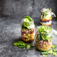 Quick, easy, on the go vegan salad jars are perfect for preparing ahead and grabbing on your way to work or school!
